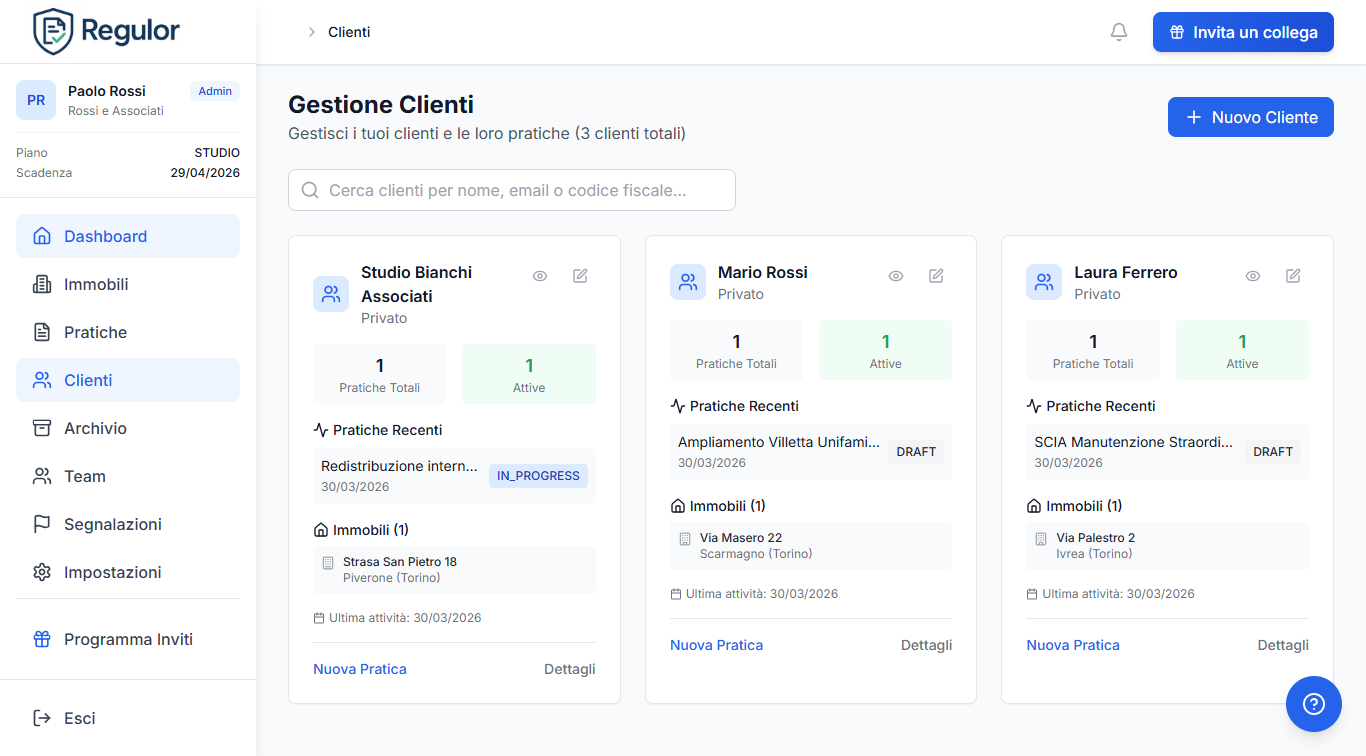 Schermata Gestione Clienti – Regulor