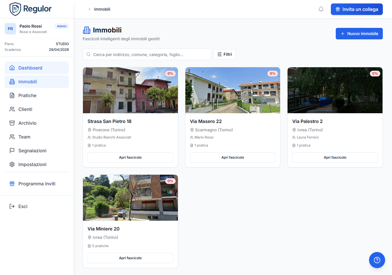 Schermata Gestione Immobili - Regulor